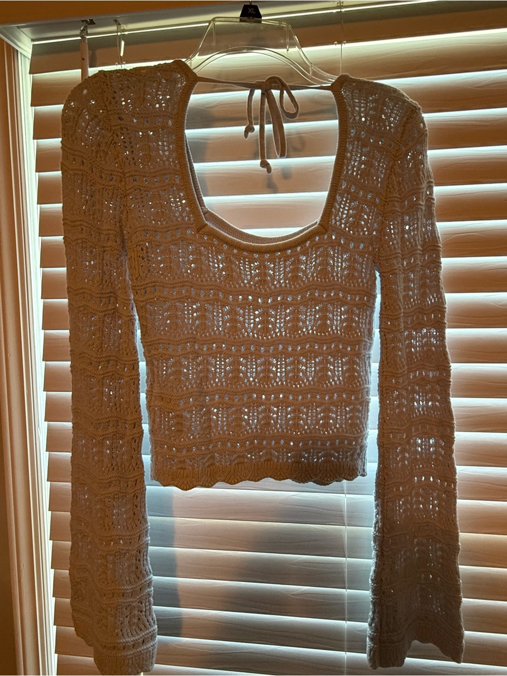 Hollister Baby Blue Crochet Scoop-Neck Long Sleeve Sweater